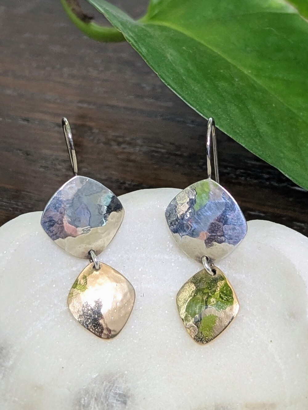 James Avery Retired Hammered Sterling Silver & 14k Gold Earhooks